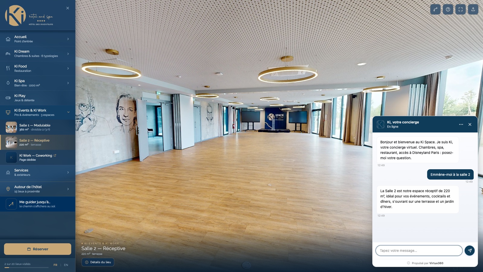 La vue se pose dans la salle 2 pendant que le concierge répond