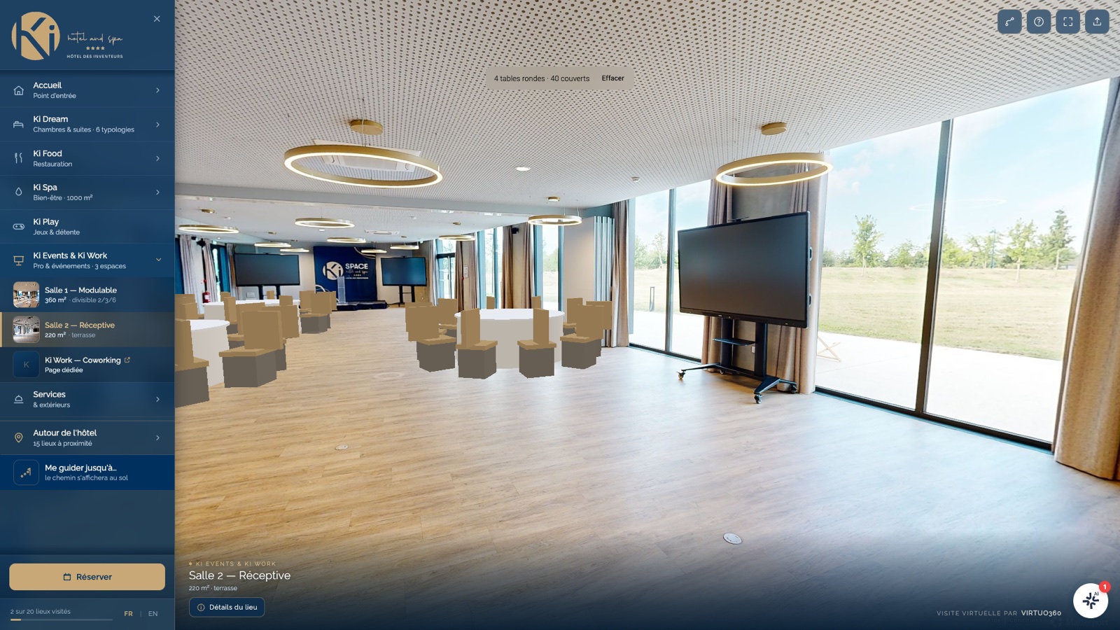 Salle 2, quatre tables rondes, 40 couverts