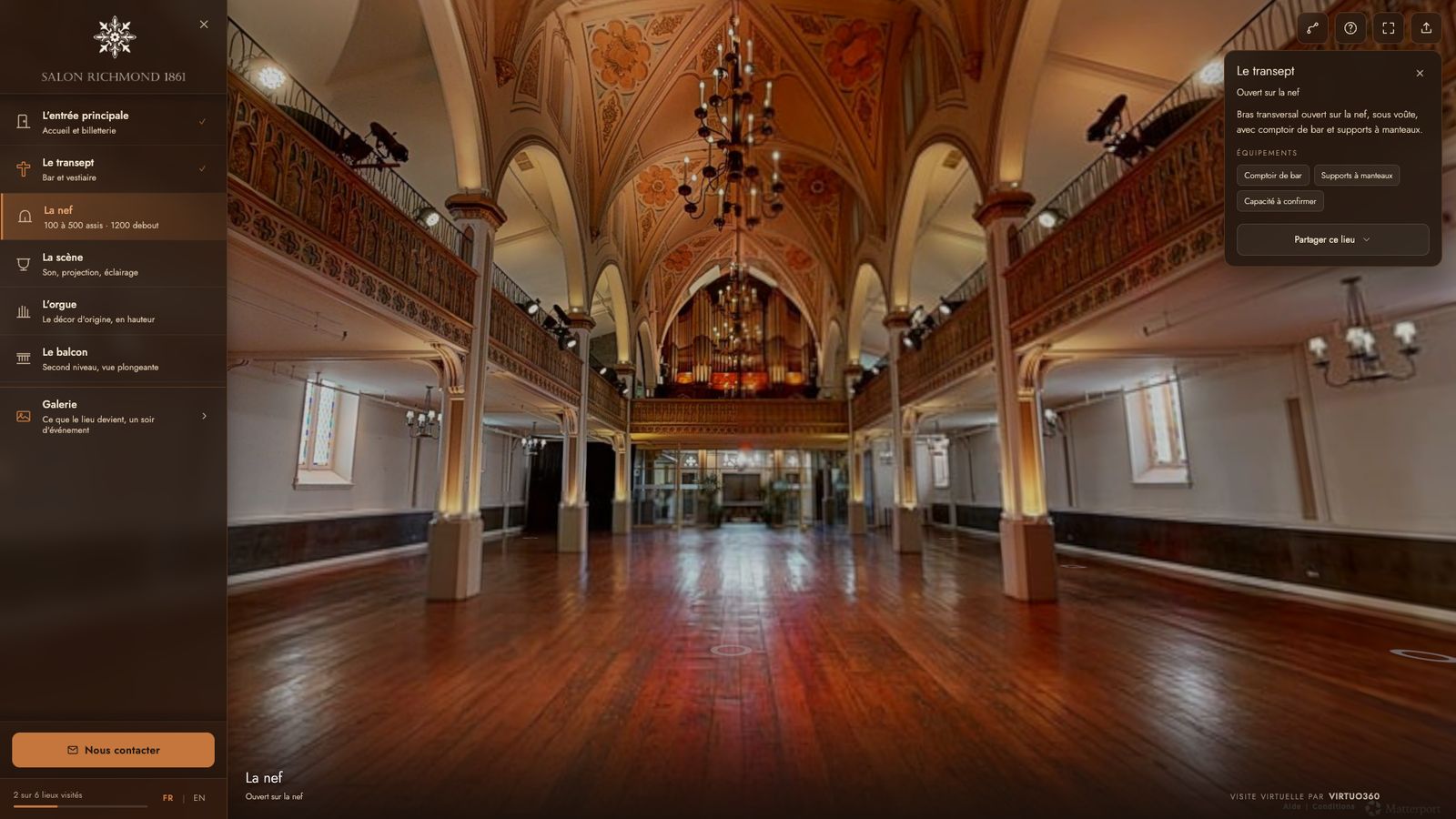 La nef du Salon Richmond 1861, à Montréal, captée et montée par Virtuo360